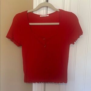 Women's Red Ribbed Top